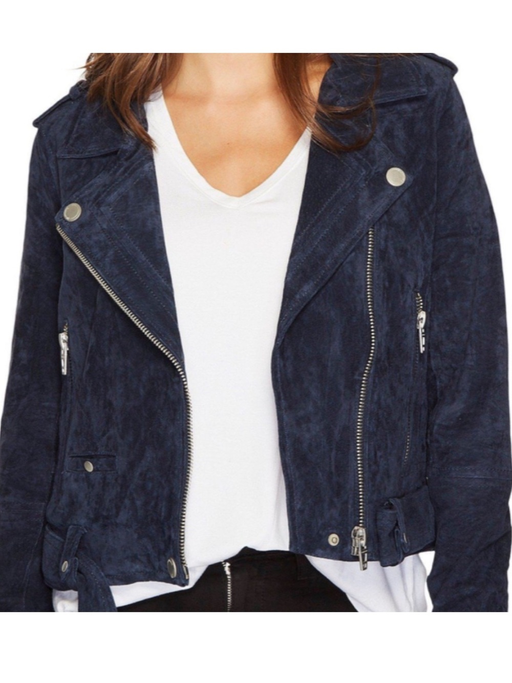 NWT Blank NYC Women’s Blue 100% Leather Morning After Moto Jacket Size Medium